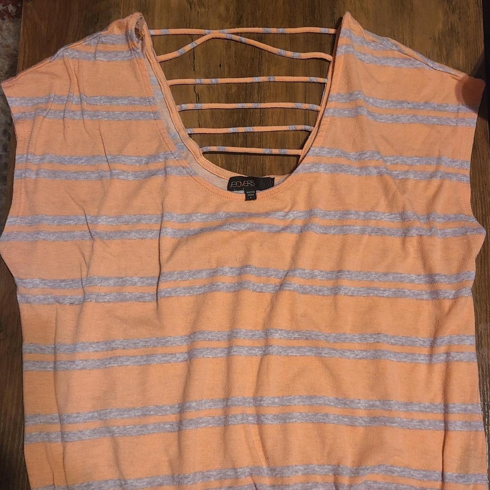 Neavers orange and gray striped crop top with cutout back